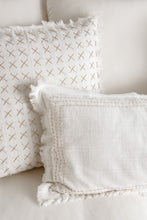 Load image into Gallery viewer, LINEN LUMBAR CUSHION WITH BORDER STITCHING AND FRINGING
