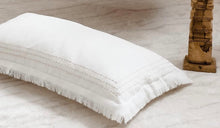 Load image into Gallery viewer, LINEN LUMBAR CUSHION WITH BORDER STITCHING AND FRINGING