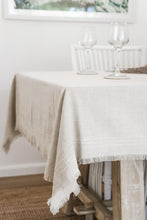 Load image into Gallery viewer, LINEN TABLE CLOTH WITH FRINGING AND BORDER STITCHING
