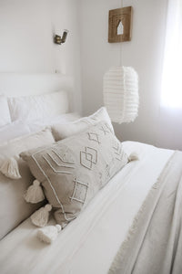 BEADED LINEN LUMBAR CUSHION - NATURAL