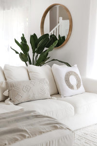BEADED LINEN LUMBAR CUSHION - NATURAL