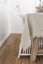 Load image into Gallery viewer, LINEN TABLE CLOTH WITH FRINGING AND BORDER STITCHING
