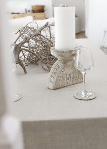 LINEN TABLE CLOTH WITH FRINGING AND BORDER STITCHING