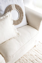 Load image into Gallery viewer, LINEN LUMBAR CUSHION WITH BORDER STITCHING AND FRINGING

