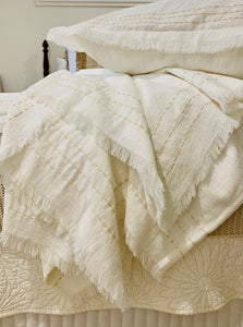LINEN THROW BLANKET WITH FRINGING AND BORDER STITICHING