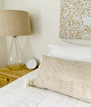 Load image into Gallery viewer, BEADED LINEN LUMBAR CUSHION - NATURAL
