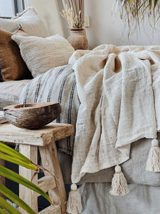 NUSA COTTON THROW BLANKET WITH BEADED TASSELS