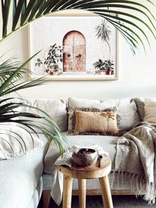 TONE ON TONE PALM TREE LUMBAR CUSHION