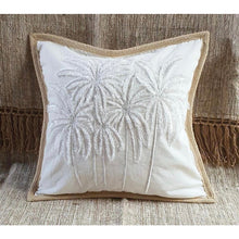 Load image into Gallery viewer, WHITE LINEN TONE ON TONE PALM TREE CUSHION
