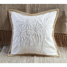 Load image into Gallery viewer, WHITE LINEN TONE ON TONE PALM TREE CUSHION
