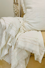 Load image into Gallery viewer, LINEN THROW BLANKET WITH FRINGING AND BORDER STITICHING
