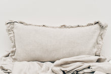 Load image into Gallery viewer, LINEN LUMBAR CUSHION WITH BORDER STITCHING AND FRINGING
