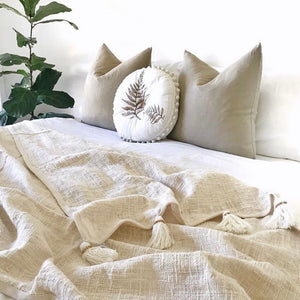 NUSA COTTON THROW BLANKET WITH BEADED TASSELS