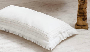 LINEN LUMBAR CUSHION WITH BORDER STITCHING AND FRINGING