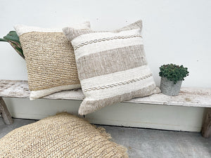 TWO TONE RAW COTTON COASTAL COWRIE SHELL CUSHION