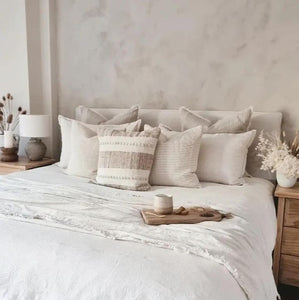 TWO TONE RAW COTTON COASTAL COWRIE SHELL CUSHION